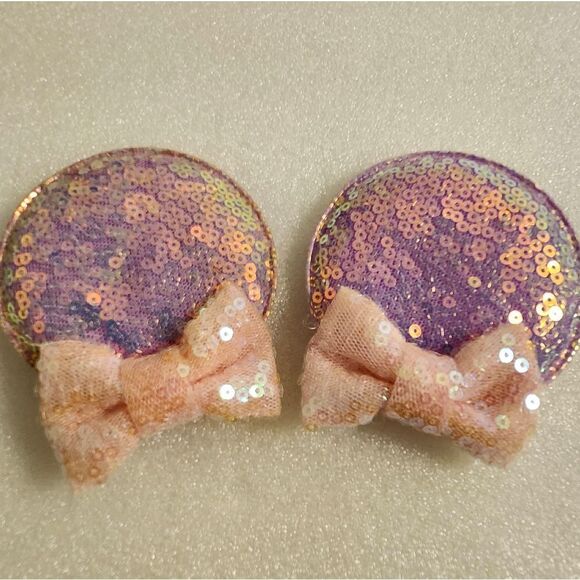 Disney Minnie Mouse Pink Purple Iridescent Pig Tail Hair Clips Dress Up - Picture 1 of 2
